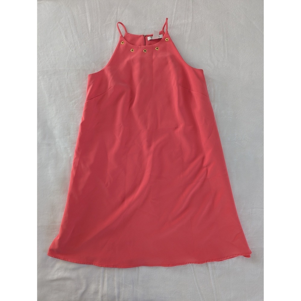 WHBM Sleeveless Shift Dress Coral Pink Grommet Halter Sz 6 Minimalist Chic